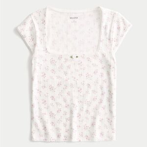Hollister White Fitted Cap Sleeve Blouse